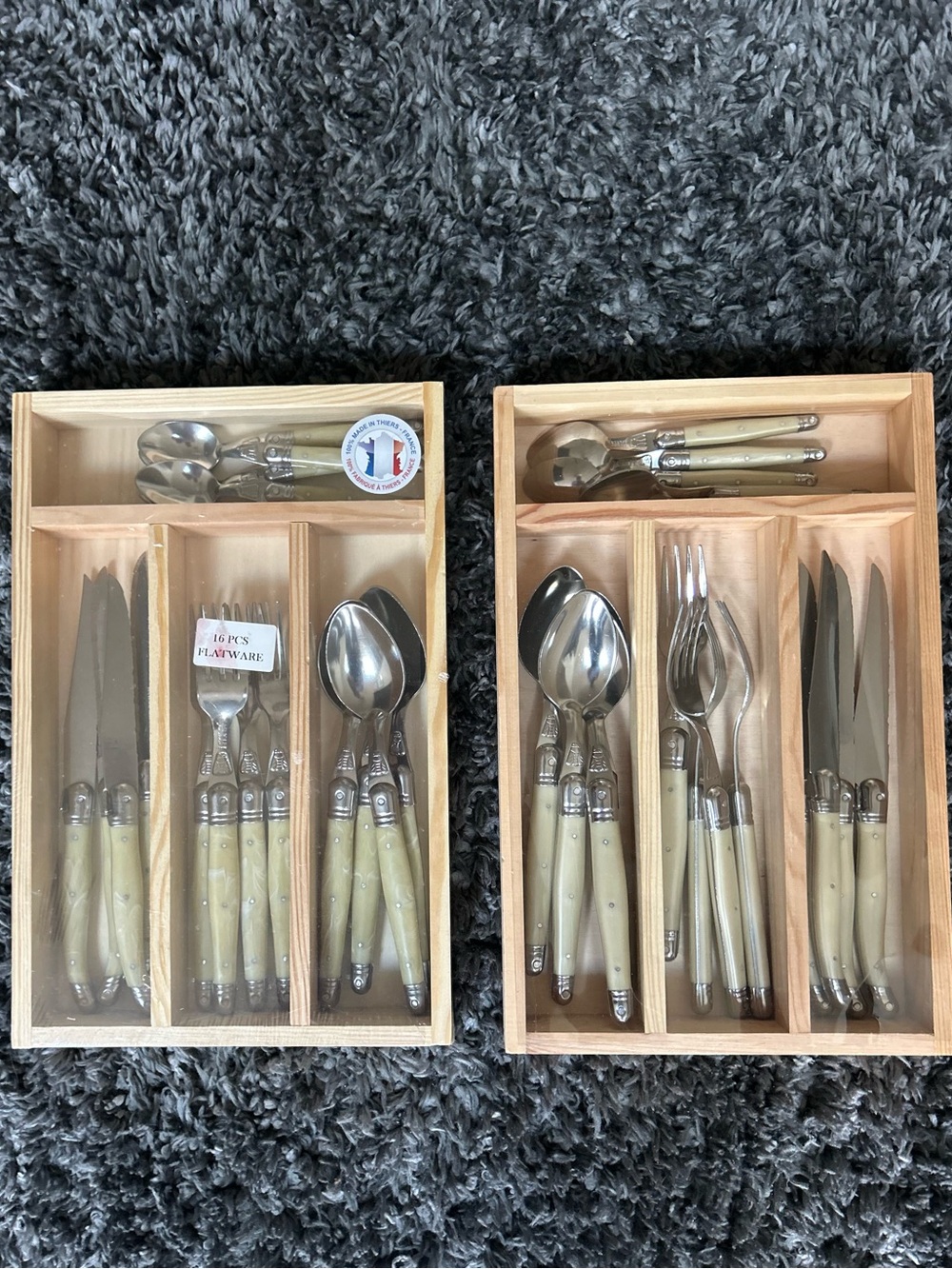 Laguiole 2 sets of 16-Piece Cutlery Set Made in Thiers France with Ivory Handles